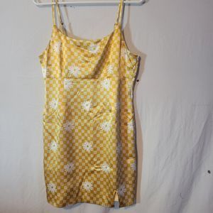 Wild Fable Womens Size M Yellow Checkers n Flowers Notch Slip Dress Lined New